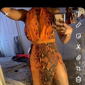 Snake skin orange long maxi dress